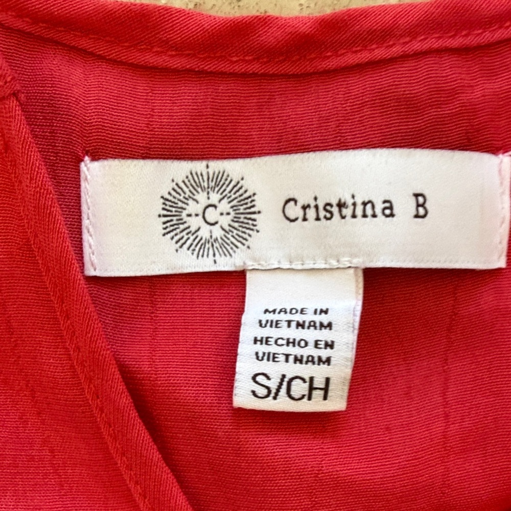 Cynthia Rowley Vibrant Red V-Neck Blouse - Picture 2 of 6